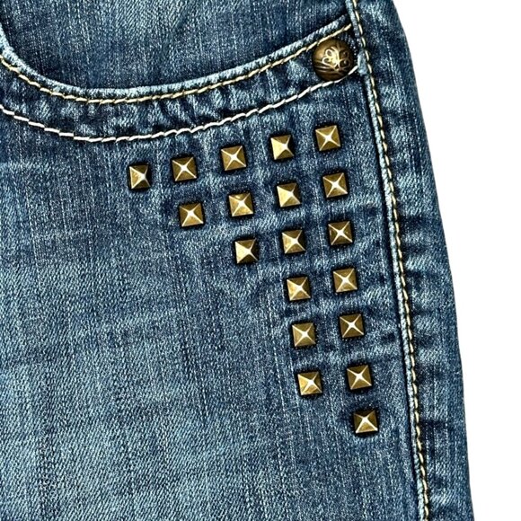 Cruel Keri Studded Boot Cut Blue Jeans Size 5 R Low Rise Slim Fit Medium Wash - Picture 3 of 10